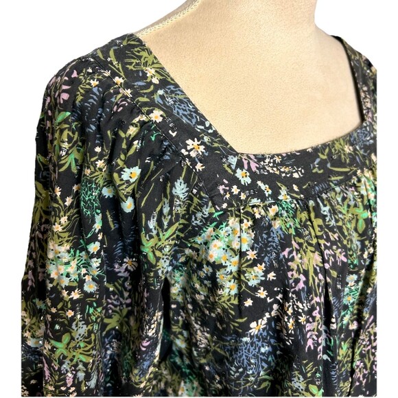 Lauren Conrad Size L Whimsical Peasant Boho Floral Print Square Neck Blouse - Picture 3 of 9